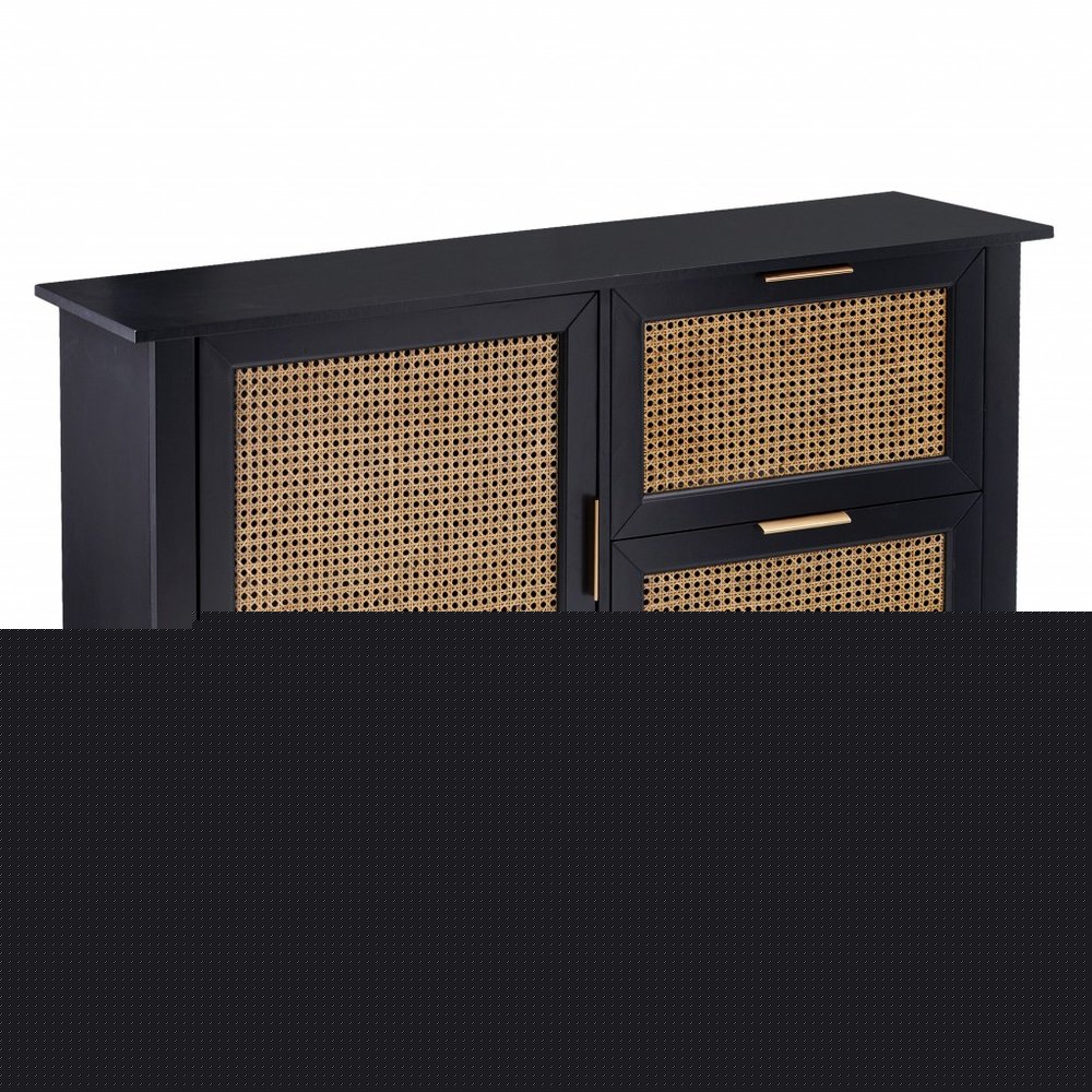 50" Black Solid Wood Two Drawer Sideboard