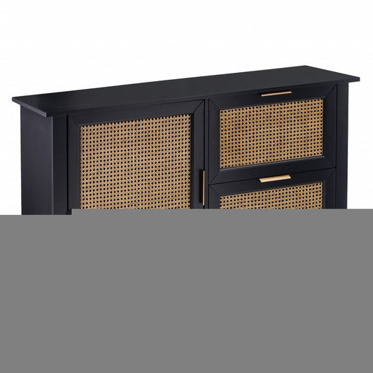 50" Black Solid Wood Two Drawer Sideboard