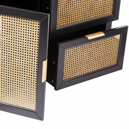 50" Black Solid Wood Two Drawer Sideboard