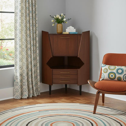 Cosmo Brown and Black Corner Bar Cabinet