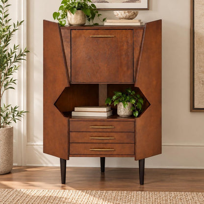 Cosmo Brown and Black Corner Bar Cabinet