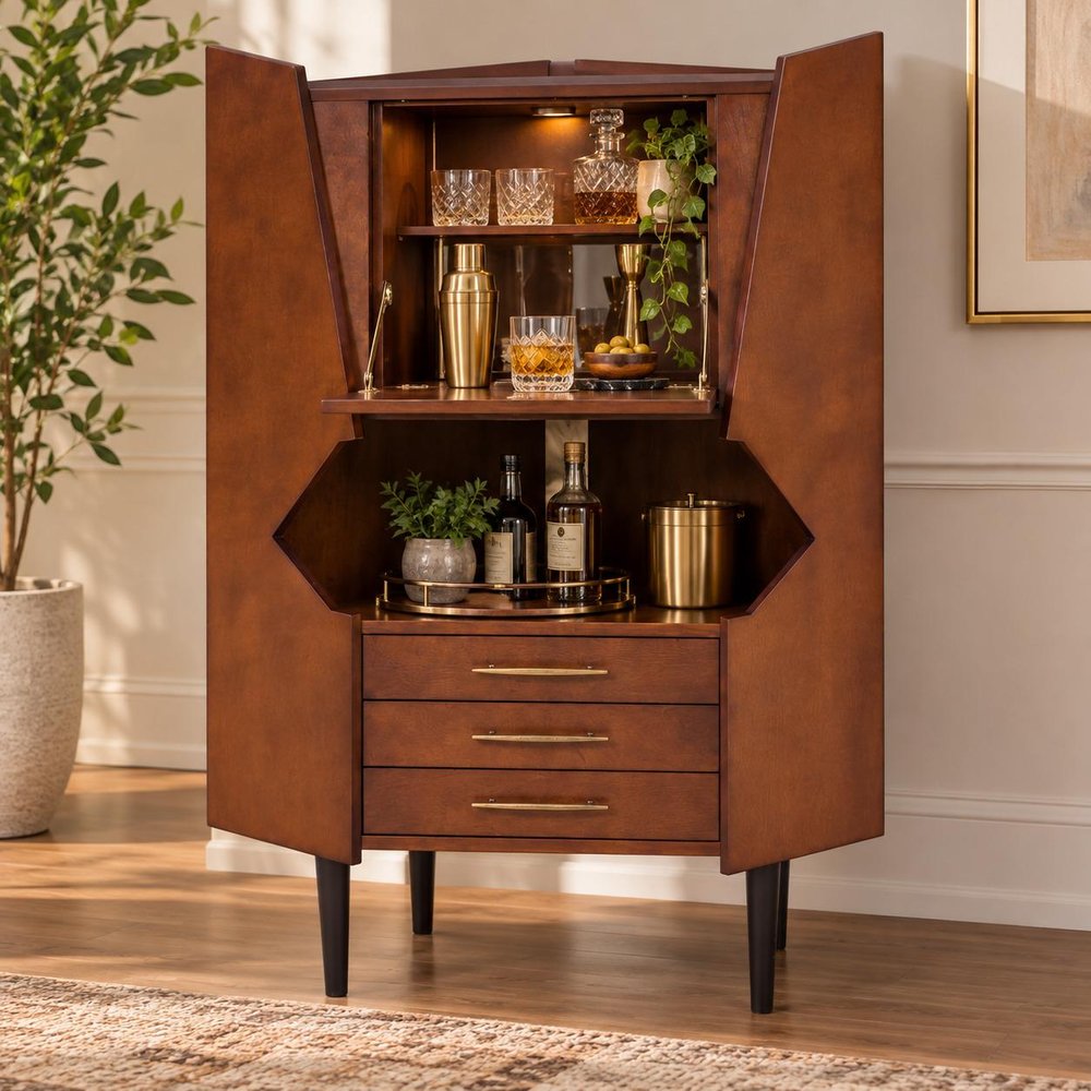 Cosmo Brown and Black Corner Bar Cabinet