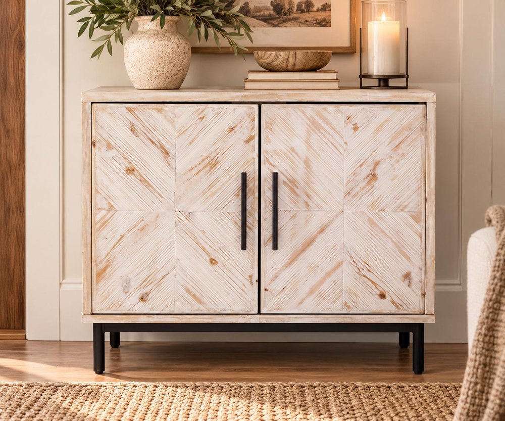 Modern Farmhouse Rustic Natural Accent Storage Cabinet