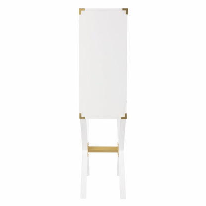 30" White Corner Display Stand With One Shelf And One Drawer