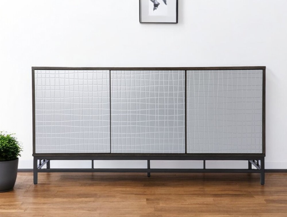 Contemporary Grid Lines Three Door Accent Cabinet