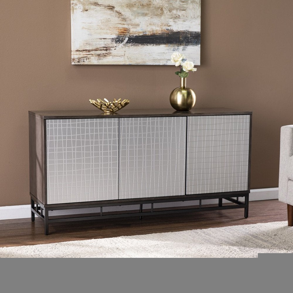Contemporary Grid Lines Three Door Accent Cabinet
