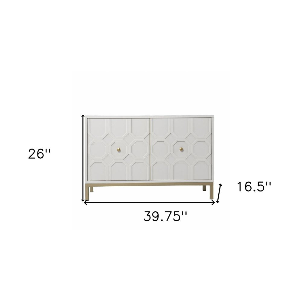 40" White Carved Geometric Sideboard with Two Doors