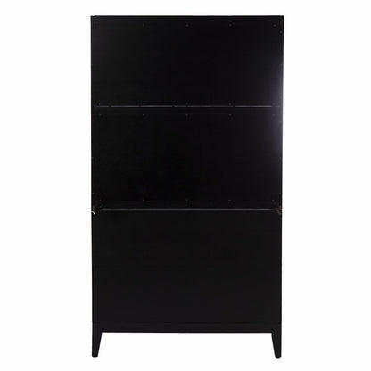 Rustic Black and Light Bamboo Tall Buffet Cabinet