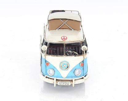 6" Blue And White Metal Volkswagen Bus Sculpture