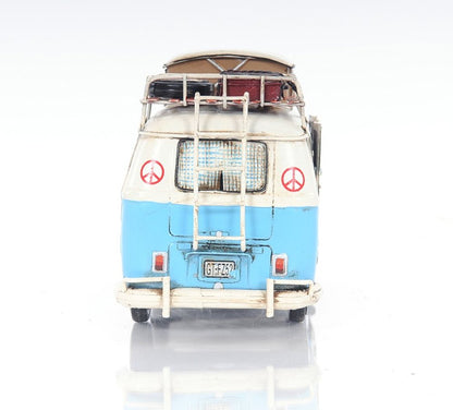 6" Blue And White Metal Volkswagen Bus Sculpture
