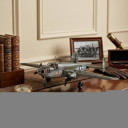 4" Gray and White Metal Hand Painted c1941 North American B-25 Mitchell Bomber Model Airplane