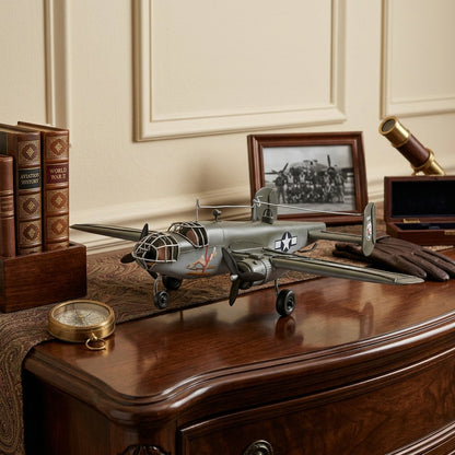 4" Gray and White Metal Hand Painted c1941 North American B-25 Mitchell Bomber Model Airplane