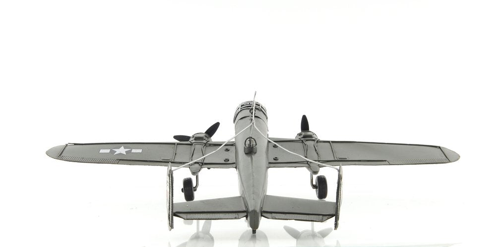 4" Gray and White Metal Hand Painted c1941 North American B-25 Mitchell Bomber Model Airplane