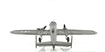 4" Gray and White Metal Hand Painted c1941 North American B-25 Mitchell Bomber Model Airplane