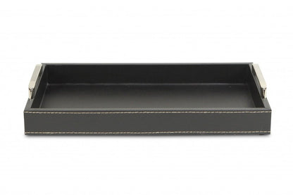 Black Faux Leather Tray with Metal Handles