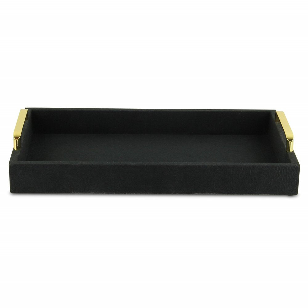 16" Black Wood And Linen Serving Tray With Handles