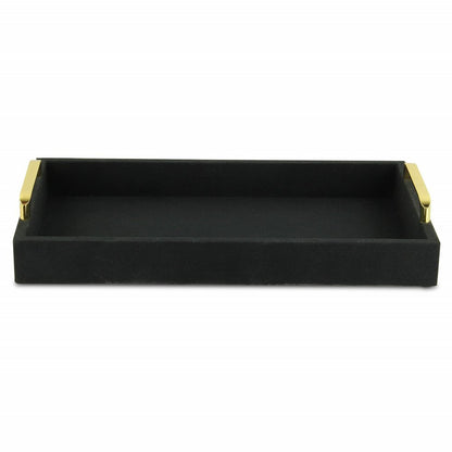 16" Black Wood And Linen Serving Tray With Handles