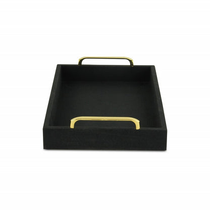 16" Black Wood And Linen Serving Tray With Handles