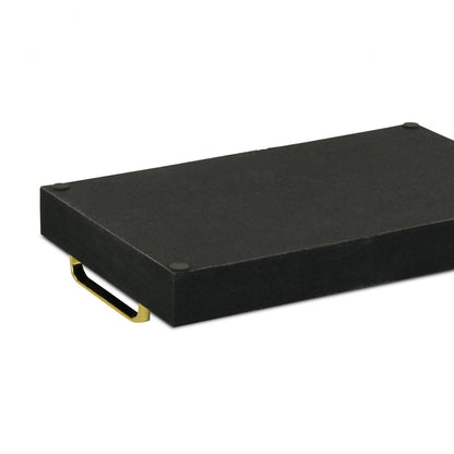 16" Black Wood And Linen Serving Tray With Handles