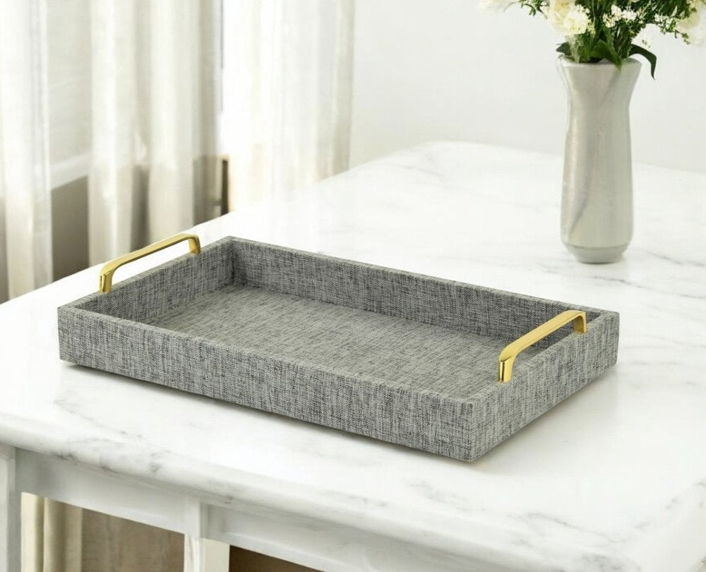 Gray Linen and Wooden Tray