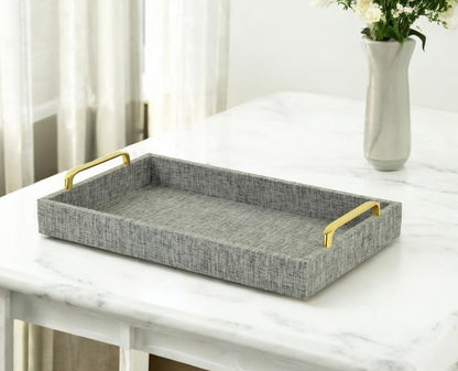 Gray Linen and Wooden Tray