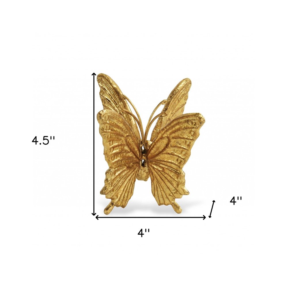 Gold Cast Iron Double Butterfly Sculpture
