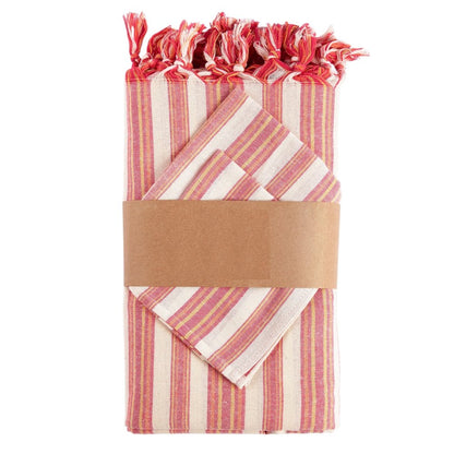 71" X 95" Red And White Striped Cotton Tablecloths