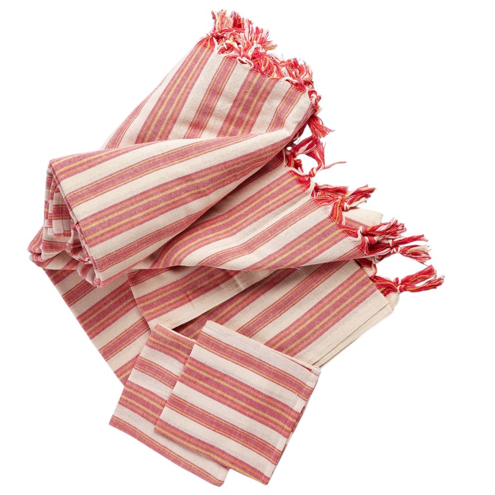 71" X 95" Red And White Striped Cotton Tablecloths