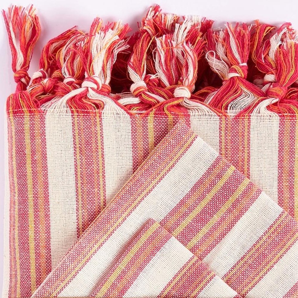 71" X 95" Red And White Striped Cotton Tablecloths