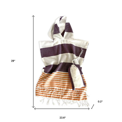 Dark Purple Orange and White Striped Design Poncho Towel
