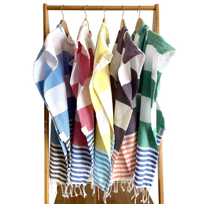 Dark Purple Orange and White Striped Design Poncho Towel