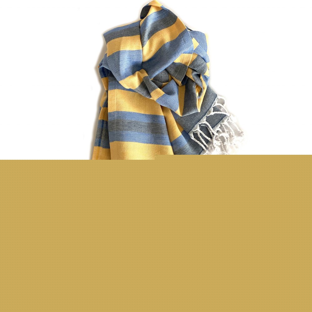 Denim Blue and Yellow Striped Turkish Towel Beach Blanket