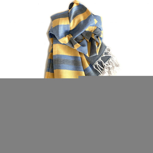 Denim Blue and Yellow Striped Turkish Towel Beach Blanket