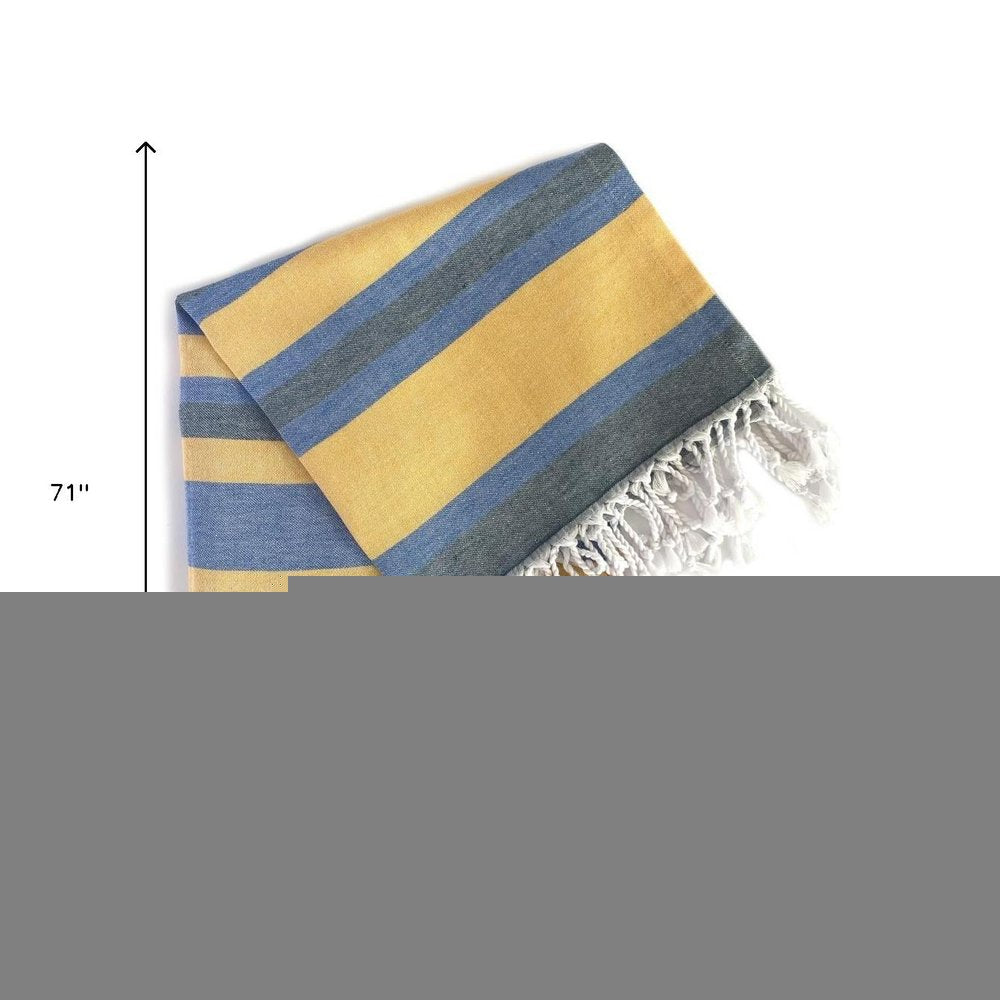 Denim Blue and Yellow Striped Turkish Towel Beach Blanket