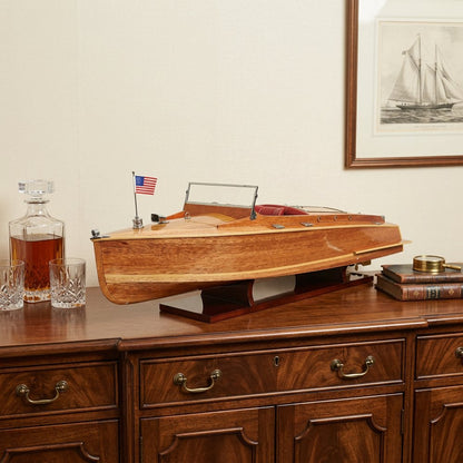 15" Natural Manufactured Wood Boat Sculpture