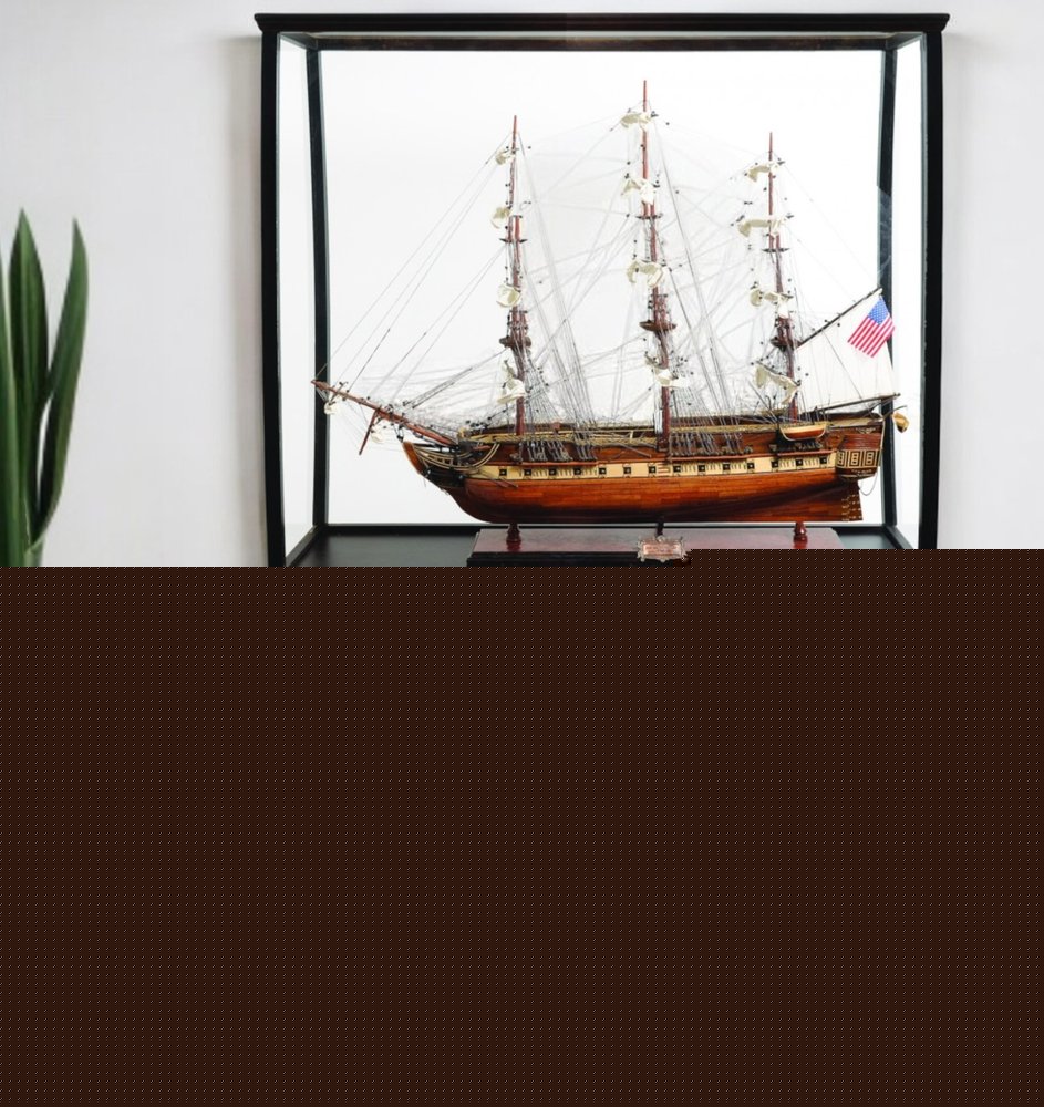 69" Solid Wood Hand Painted 1797 USS Constitution Large Floor Display Case Model Boat