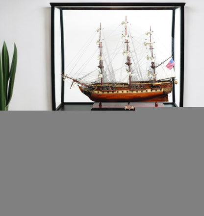 69" Solid Wood Hand Painted 1797 USS Constitution Large Floor Display Case Model Boat