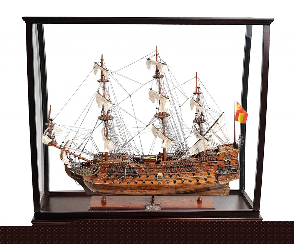39" Wood Brown San Felipe Large Table Top Display Hand Painted Decorative Boat