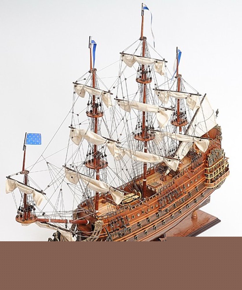 33" Brown Solid Wood Hand Painted Solei Royal Model Boat
