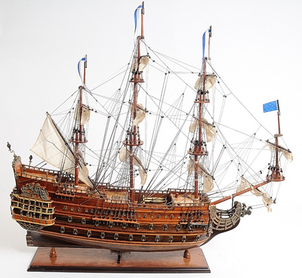 33" Brown Solid Wood Hand Painted Solei Royal Model Boat