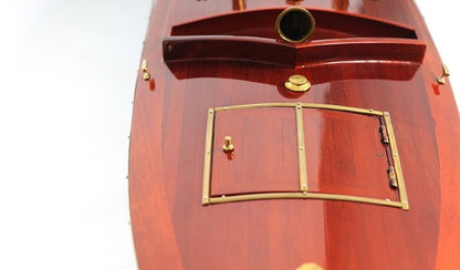 9" Blue and Brown Solid Wood Hand Painted Model Boat Tabletop Sculpture