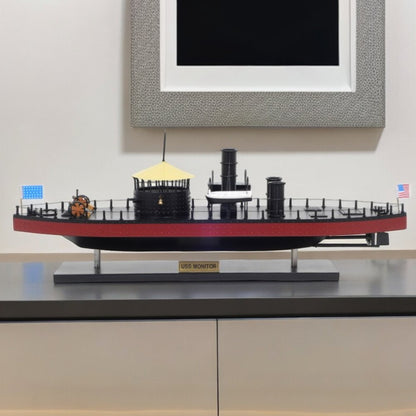 11" Black and Red Solid Wood Hand Painted 1862 USS Monitor Model Boat