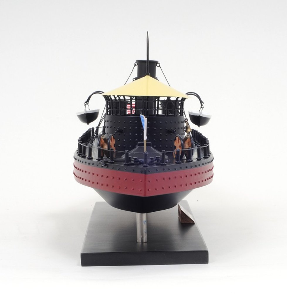 11" Black and Red Solid Wood Hand Painted 1862 USS Monitor Model Boat