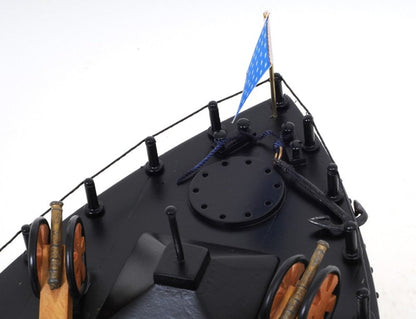 11" Black and Red Solid Wood Hand Painted 1862 USS Monitor Model Boat