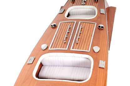 10" Wood Brown Solid Wood Hand Painted Model Boat Tabletop Sculpture