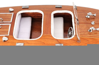 10" Wood Brown Solid Wood Hand Painted Model Boat Tabletop Sculpture