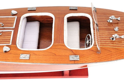 10" Wood Brown Solid Wood Hand Painted Model Boat Tabletop Sculpture