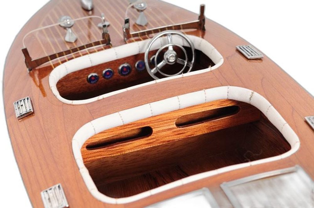 10" Wood Brown Solid Wood Hand Painted Model Boat Tabletop Sculpture