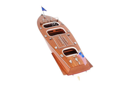 10" Wood Brown Solid Wood Hand Painted Model Boat Tabletop Sculpture