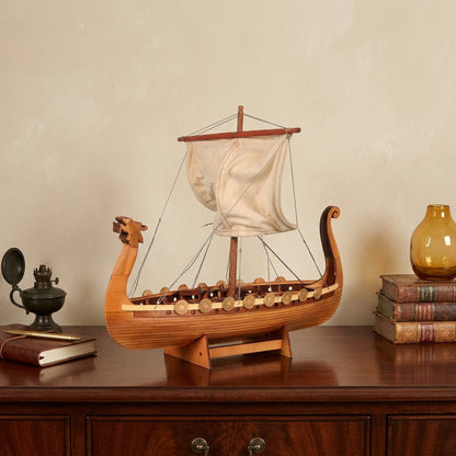 10" Natural Solid Wood Hand Painted Decorative Boat